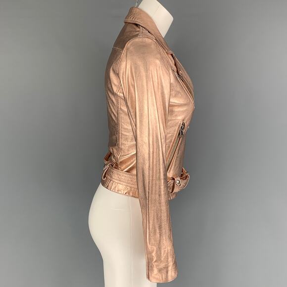 IRO Size XS Gold Leather Metallic Biker Jacket - Picture 2 of 6